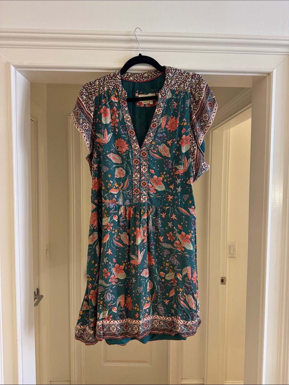 Anthropologie Boho Floral V-Neck Mini Dress